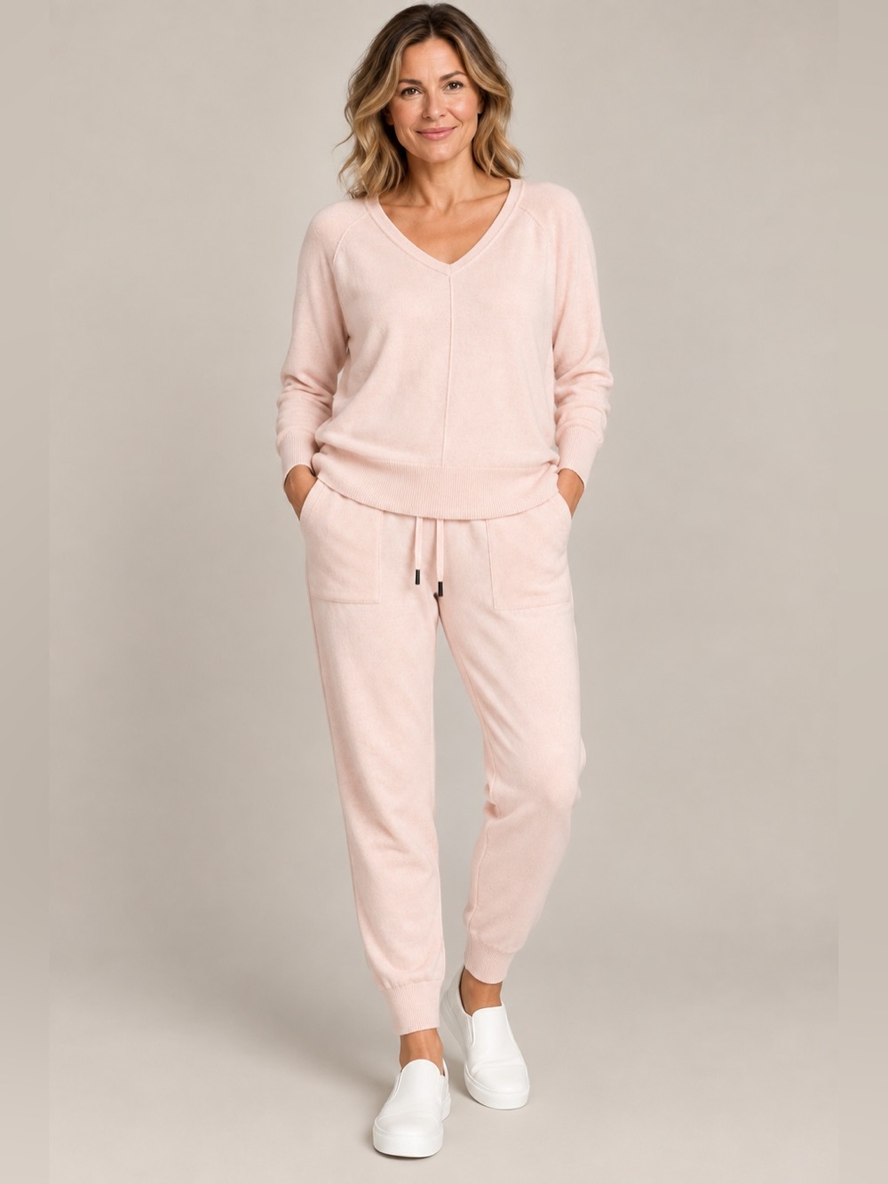 Chico’s Zenergy Cashmere Cotton Knit Sweater Jogger 2Pc Set Pink Size 2/L